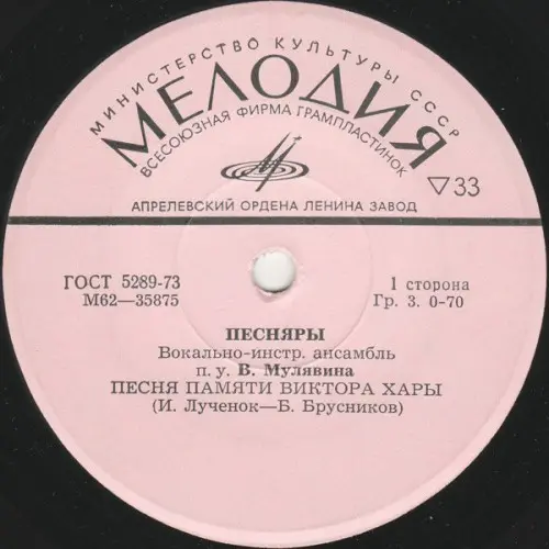 Песняры ‎– Песня памяти Виктора Хары - 1974